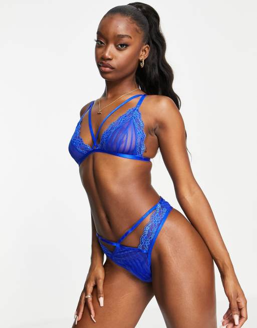 ASOS DESIGN Asli Reggiseno morbido con fascette in rete a righe color cobalto ASOS