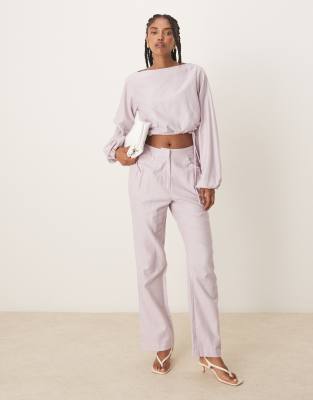 asos ASOS DESIGN ASOS DESIGN tailored top and trousers co-ord with pearl detail in lilac