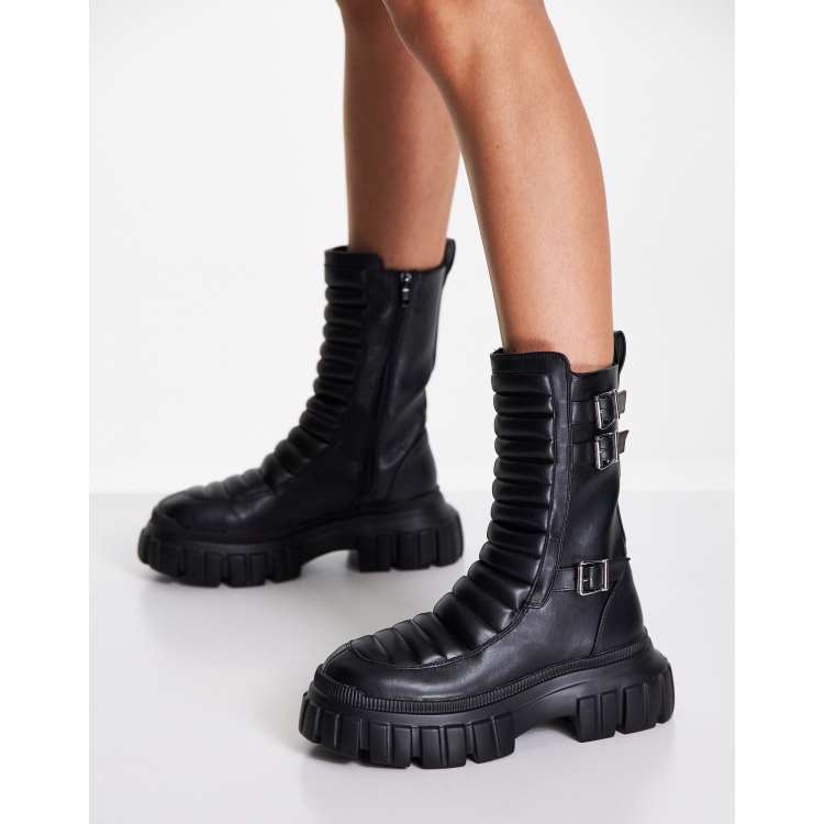 Womens black store buckle boots