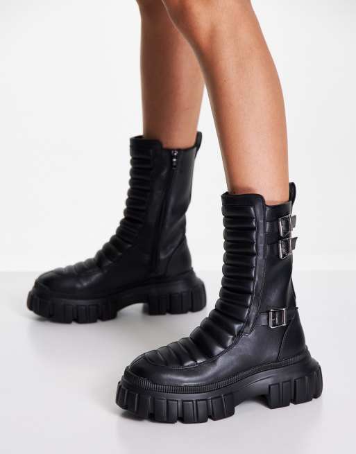 Chunky black boots with buckles sale