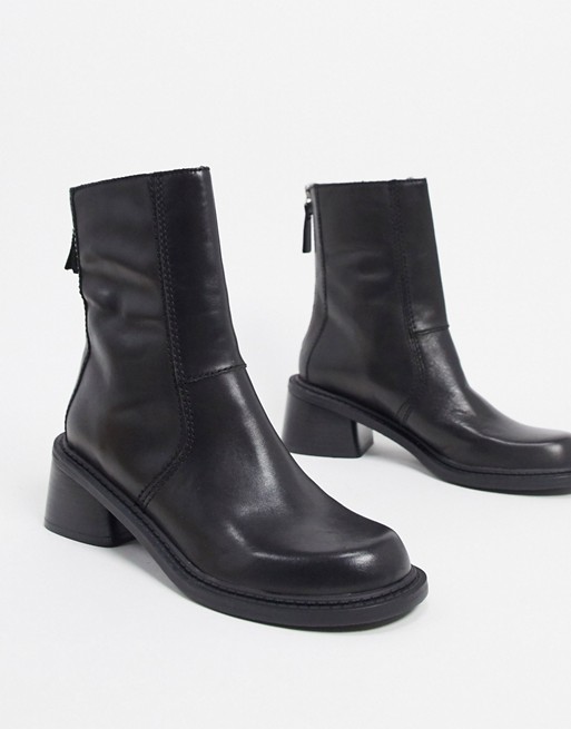 ASOS DESIGN Asta premium leather trucker boots in black