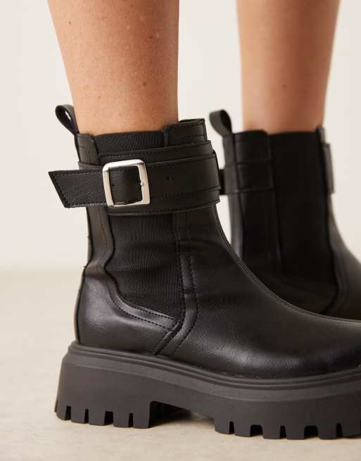 ASOS DESIGN – Astrid – Czarne poliuretanowe sztyblety na grubych podeszwach, 4 z 4