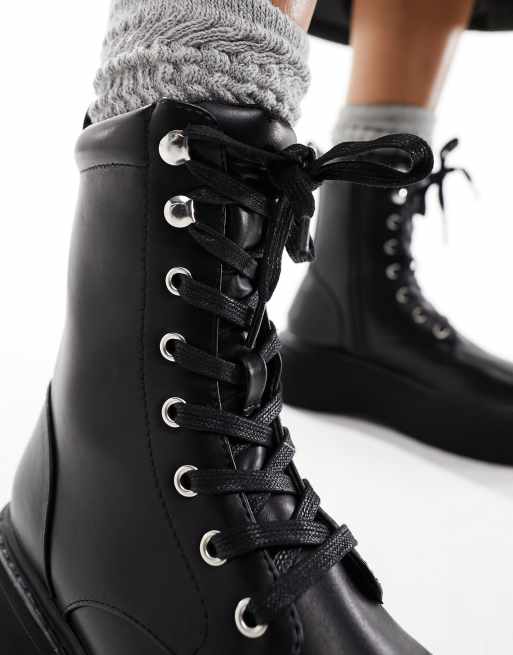 ASOS Lace Up Flat Ankle Boots in Black