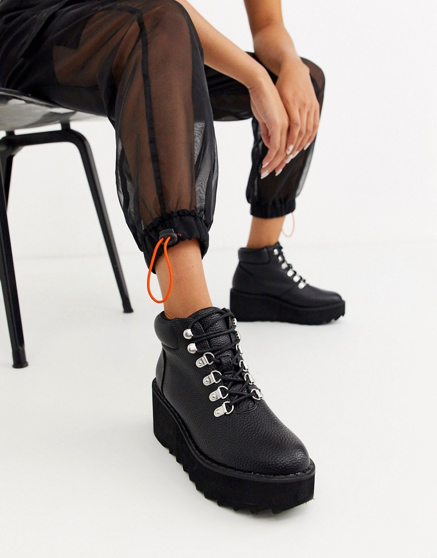 ASOS DESIGN Astroid chunky hiker wedge lace up ankle boots-Black