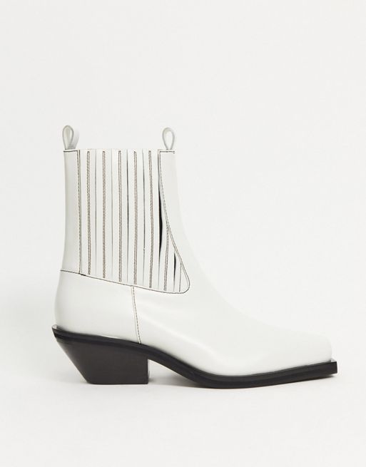ASOS DESIGN Astronomy premium leather ankle boots in white | ASOS