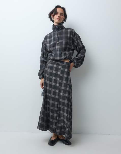 ASOS DESIGN Asym drop waist maxi skirt set in mono check - view 1