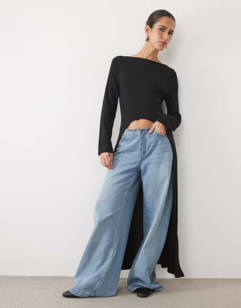 ASOS DESIGN asym high low hem t-shirt in black - view 1