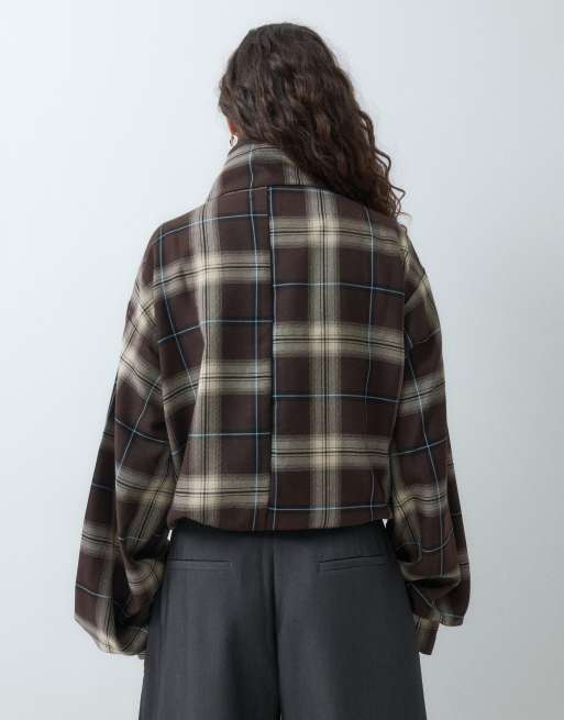 ASOS DESIGN asym oversized jakke med ståkrave, letvægt og tern, 3 af 5