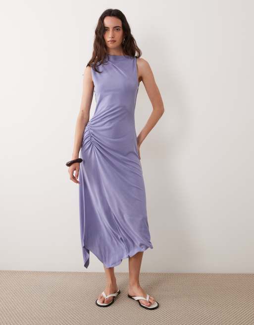 ASOS DESIGN Asym slash modal midi dress in blue, 2 of 4