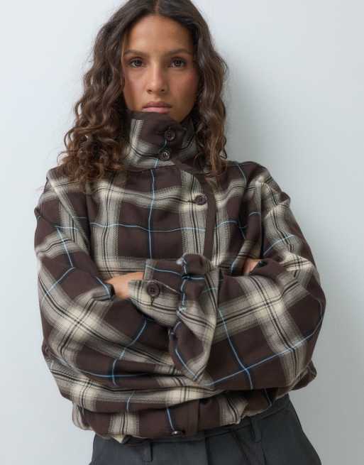 ASOS DESIGN asymetryczna oversize lekka kurtka bomberka z golfem w kratę, 5 z 5