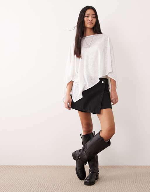 ASOS DESIGN – Asymetryczna prześwitująca peleryna z nieregularnej przędzy w kolorze ecru, 2 z 4