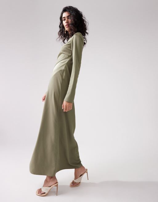 ASOS DESIGN – Asymetryczna sukienka maxi w kolorze khaki, 4 z 4