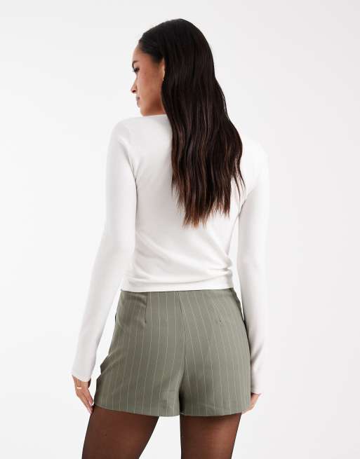 ASOS DESIGN – Asymetryczne spódnicospodnie w kolorze khaki w prążki, 3 z 5
