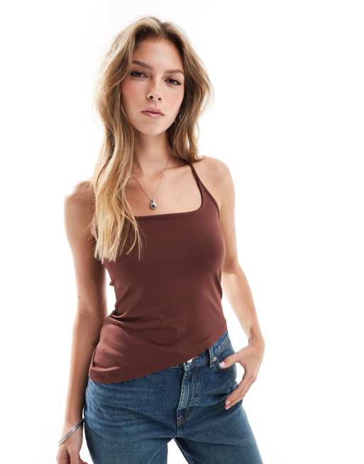 ASOS DESIGN – Asymetryczny brązowy top z dekoltem typu halter
