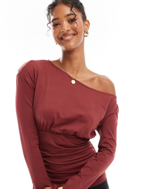 ASOS DESIGN asymmetric slouchy ruched detail top
