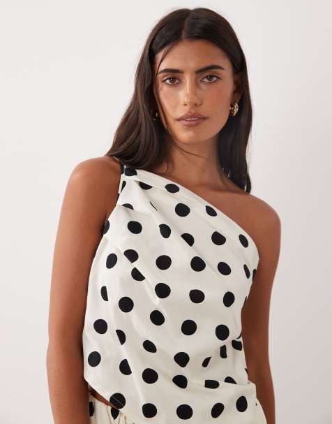 ASOS DESIGN asymetryczny top na jedno ramię na ramiączkach w groszki, część zestawu - view 1