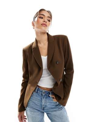 Asos Design Asymmetric Blazer In Brown