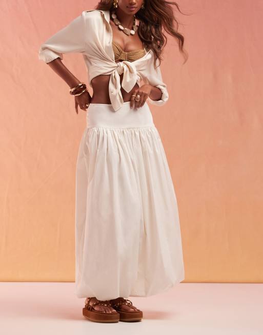 ASOS DESIGN asymmetric bubble hem maxi skirt in sand, 5 of 5