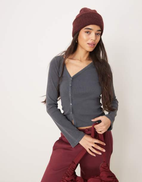 ASOS DESIGN asymmetric button acid wash cardigan in black - view 1
