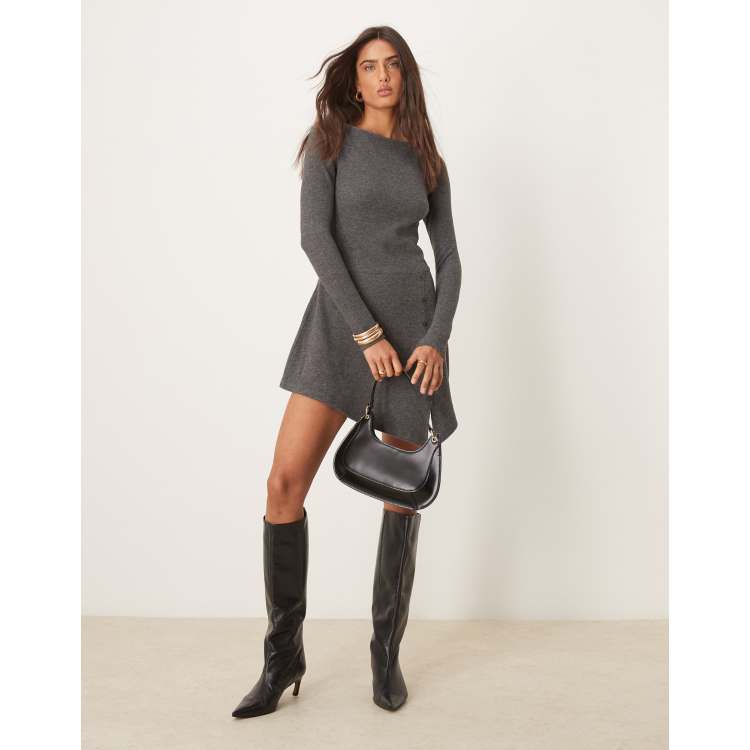 slash zip up mini dress gray