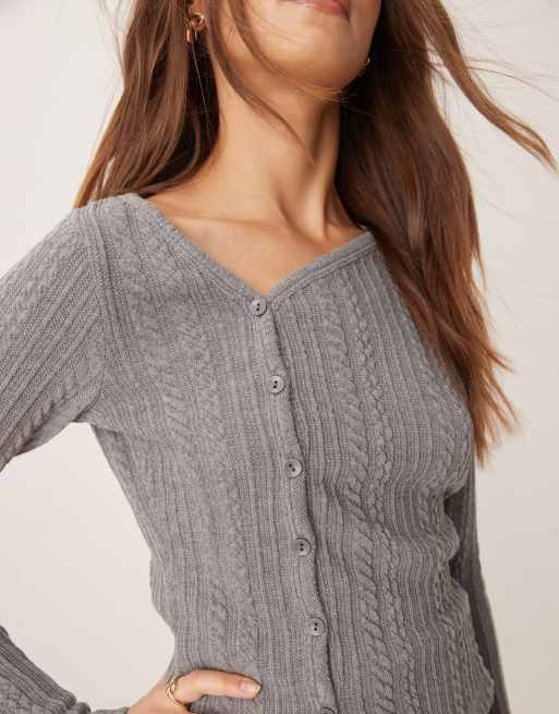 ASOS DESIGN asymmetric cable button through top in gray | ASOS