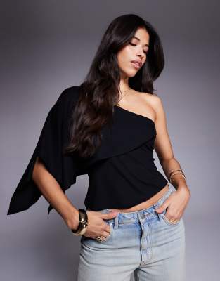 Asos Design Asymmetric Cape Cupro Top In Black