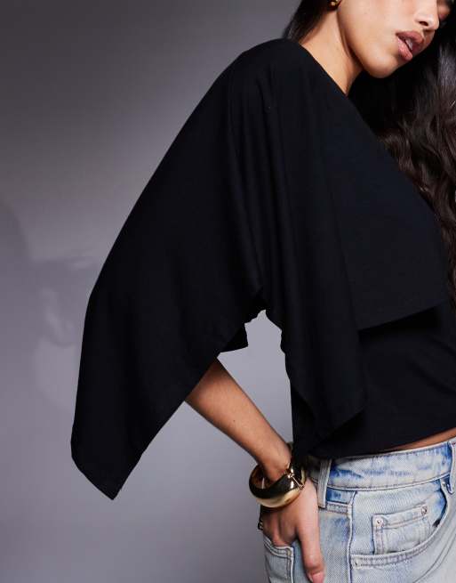 ASOS DESIGN asymmetric cape cupro top in black
