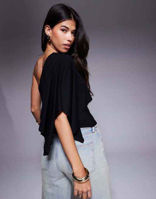 ASOS DESIGN asymmetric cape cupro top in black