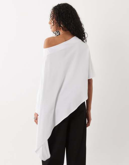 ASOS DESIGN asymmetric cape style top in white, 2 of 4