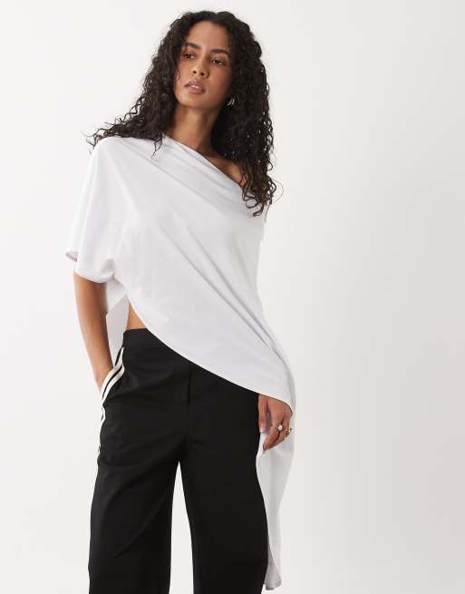 ASOS DESIGN asymmetric cape style top in white, 3 of 4