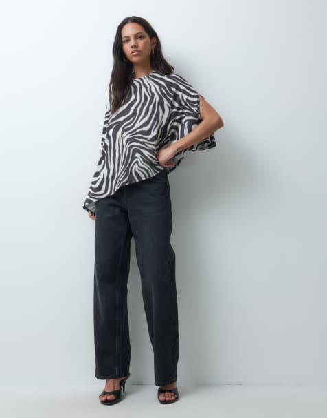 ASOS DESIGN asymmetric cape top in zebra print - view 1