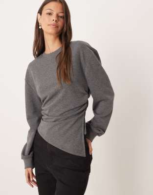 Asos Design Asymmetric Cinched Sweatshirt In Gray