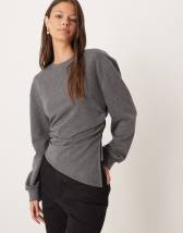 ASOS DESIGN modal one shoulder draped top in slate gray