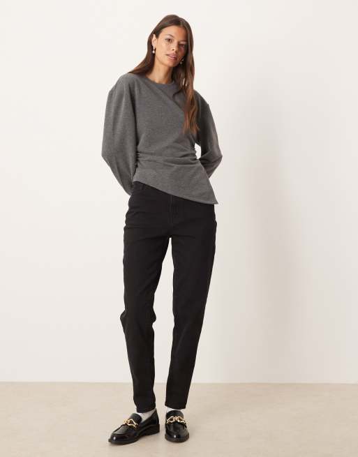 ASOS DESIGN asymmetric cinched sweatshirt in charcoal