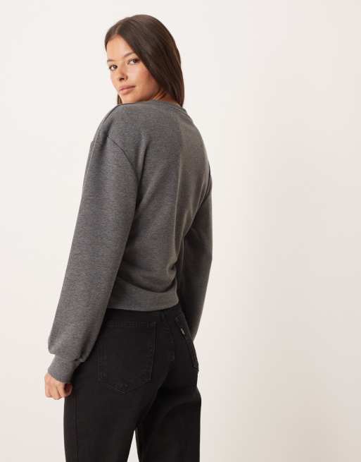 ASOS DESIGN asymmetric cinched sweatshirt in charcoal
