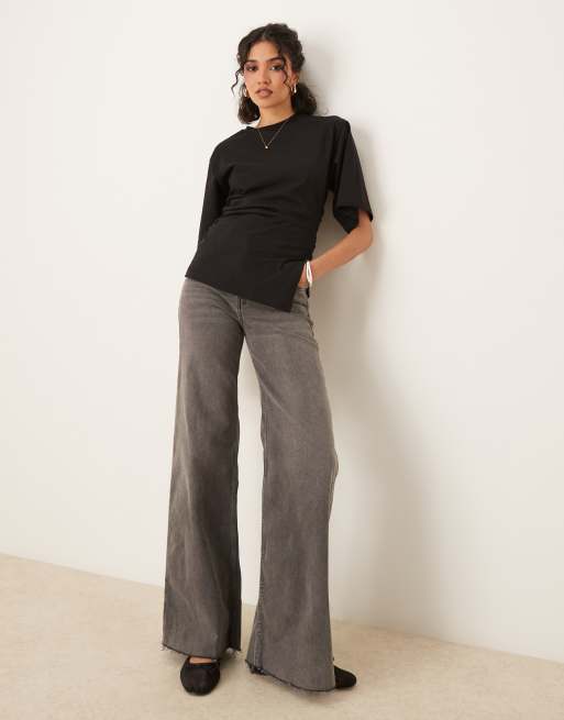 ASOS DESIGN asymmetric cinched t-shirt in black