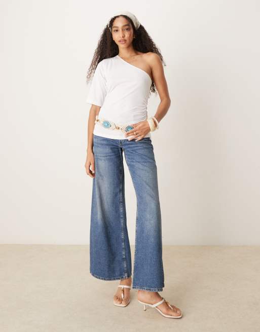 ASOS DESIGN asymmetric cinched t-shirt in white, 4 of 4