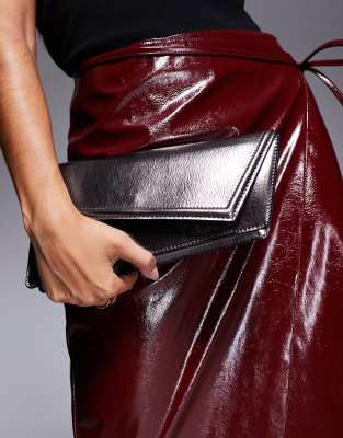 Asos Design Asymmetric Clutch Bag With Chain Strap In Silver