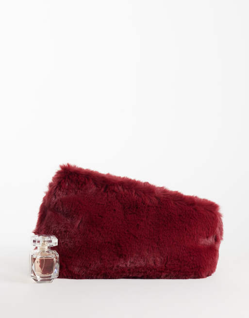 ASOS DESIGN asymmetric clutch in burgundy fur, 2 of 4