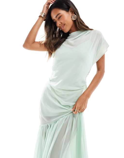 ASOS DESIGN asymmetric contrast sleeve band maxi dress in mint