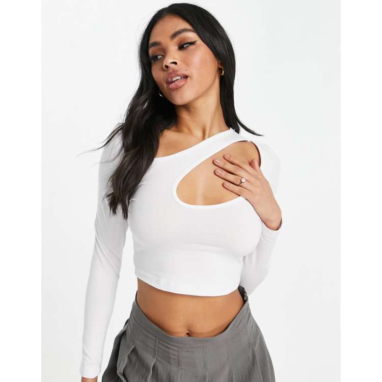 ASOS DESIGN crop with long sleeve and keyhole white | ASOS