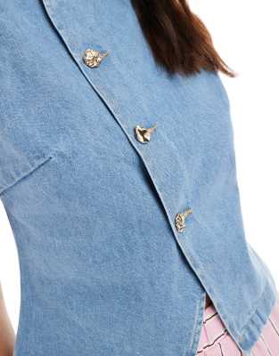 Asos Design Asymmetric Cross Front Top With Gold Buttons