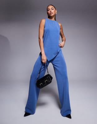 Asos Design Asymmetric Cupro Tank Top In Blue