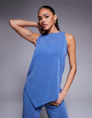 Asos Design Asymmetric Cupro Tank Top In Blue