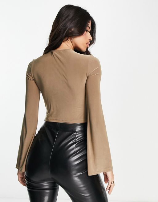 ASOS DESIGN All Day smoothing body with long sleeves in taupe