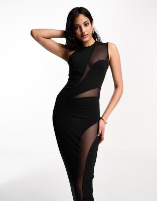 Shape Black Strappy Mesh Cut Out Dress