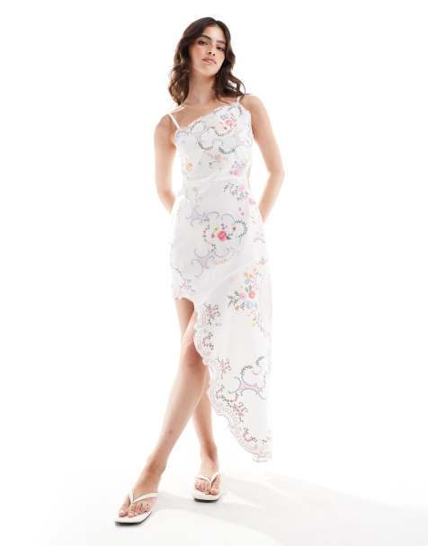 ASOS DESIGN asymmetric cut out midi dress with all over embroidery - view 1