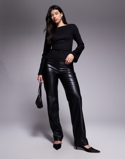 ASOS DESIGN asymmetric denim top with angel sleeve and gathered waist in rinse wash