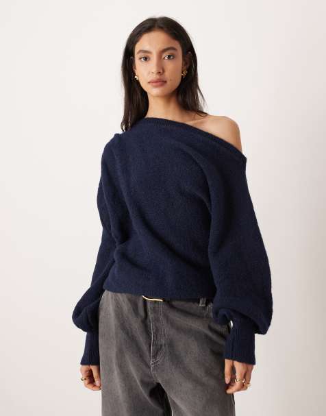 ASOS DESIGN asymmetric drape sweater in ecru - view 1