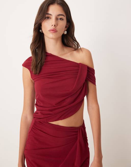 ASOS DESIGN asymmetric drape top in red - part of a set